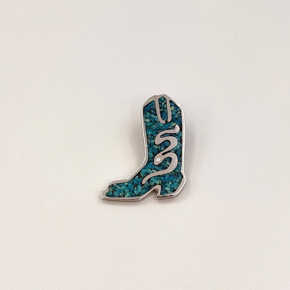 Vintage Southwestern Pin Set of 2 Bird Cowboy Boot Brooch Teal Turquoise Jewelry - Picture 3 of 4